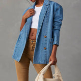 Vintage Light Color Heavy Washed Denim Suit Jacket