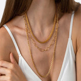 GOLD PLATED 18K MULTI LAYER FLAT CHAIN NECKLACE_CWMM3632