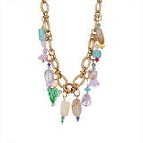 FASHION BEADED STEEL NECKLACE WITH STONE PENDANT_CWMM8842