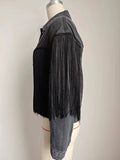 Washed Long Sleeve Denim Jacket With Fringe