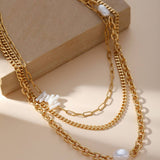 LAYERED CHAIN PEARL PENDANT NECKLACE_CWMM3583