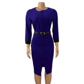 CONTRAST COLOR BUTTONED SLIT OVERSIZED DRESS_CWDMD3719