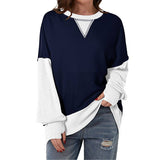 Two-Tone Round-Neck Loose Pullover Hoodie