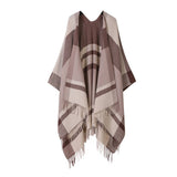 FRINGED SLIT SHAWL PLAID SCARF WARM CAPE_CWASC2219