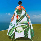PLANT PRINT MESH LONG BEACH COVER UP BOHO STYLE_CWBLS0470
