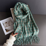 Vintage Plaid Winter Cashmere Feel Tassel Scarf_Cwasc03259