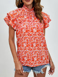 Semi-High-Neck Double-Sleeved Loose Printed Top