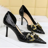 Women Metal Rhinestone Buckle High Heels