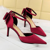 Women Shallow Pointed Toe Hollow Bow High Heels