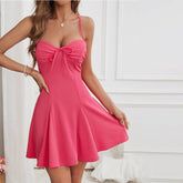 Womens Sexy Halter Neck Pleated Mini Dress