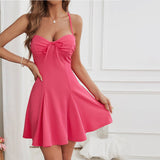 Womens Sexy Halter Neck Pleated Mini Dress