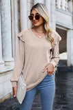 Women V Neck Flying Sleeve Blouse_Cwtbll0575