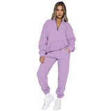 Solid-Color Zipper Sweatshirt And Sweatpants Set