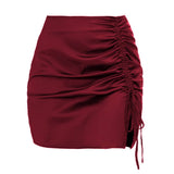 SOLID COLOR PLEATED HIP SKIRT HIGH WAIST SATINSKIRT_CWAB4808