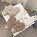CUTE BEAR FLEECE MITTENS WARM NECK STRAP GLOVES_CWAG0178