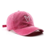 VINTAGE WASH HEART EMBROIDERY BASEBALL CAP UNISEX_CWAH1271