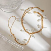 Trendy 18K Gold Zircon Pearl Double Layer Anklet