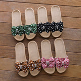 BOW LINEN SUMMER SLIPPERS SOFT SOLE BREATHABLE_CWSHF0188