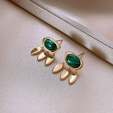 PEACOCK GREEN WATER DROP TASSEL EARRINGS_CWASC1337