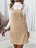 Solid-Color Casual Corduroy Strappy Dress
