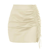 SOLID COLOR PLEATED HIP SKIRT HIGH WAIST SATINSKIRT_CWAB4808
