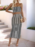 Two-Piece Dopamine Striped Strapless Skirt Set
