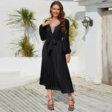 V-Neck Ruffle Pleated Bodycon Dress