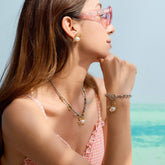 18K GOLD MIXED METAL CRAB PENDANT BEAD BRACELET_CWAJE4843