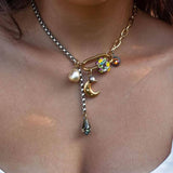 Womens Creative Star And Moon Stitching Necklace_Cwmm5698