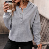 Waffle Long-Sleeved Loose Casual Pullover Hoodie
