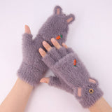 Winter Warm Flip Fingerless Gloves For Women_Cwag0243