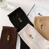 FLORAL EMBROIDERED COTTON SOCKS_CWMS0510