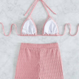 HIGH WAIST BIKINI SET SLIMMING SOLID COLOR SWIMSUIT_CWMW0155