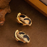 ENAMEL SILVER NEEDLE C SHAPED EARRINGS_CWMM4287