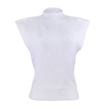 Solid Sleeveless Turtleneck Shoulder Pad Sweater