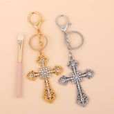 INLAID DIAMOND CROSS METAL KEYCHAIN_CWAJE0916