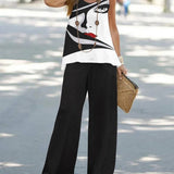 Stylish Crew-Neck Tank Top Wide-Leg Pant Suit