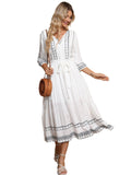 V-Neck Boho Dress With Belted Waist