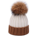 Women¡¯S Knit Two-Tone Pom Beanie Winter Hat_Cwah04990