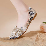 FAUX PEARL FLORAL PRINT DECOR FLAT SHOES FOR WOMAN_CWSHF0008