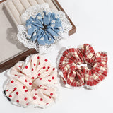 PLAID POLKA DOT FLOWER LACE HAIR TIE_CWAHA2260