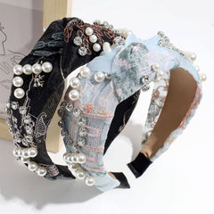 PEARL AND RHINESTONE EMBROIDERED KNOTTED HEADBAND_CWAHA2305