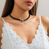 HOT SELLING BLACK BOW BEADED NECKLACE_CWAJE1171