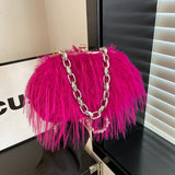 Imitation Turkey Feather Pearl Chain Plush Bag_Cwab4000