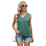 Solid V-Neck Tank Top Loose Sleeveless T-Shirt