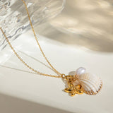 NEW OCEAN SERIES PEARL STARFISH SHELL NECKLACE_CWAJE1877