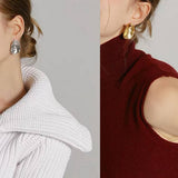 NICHE DESIGN METAL STYLE CONCAVE OVAL EARRINGS_CWAJE3121