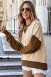 Two-Tone Round-Neck Loose Pullover Hoodie