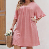 Solid Color Plussize Chiffon V Neck Casual Dress_Cwdsd3143