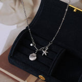 STAINLESS STEEL OCEAN STYLE SHELL PEARL NECKLACE_CWMM3918